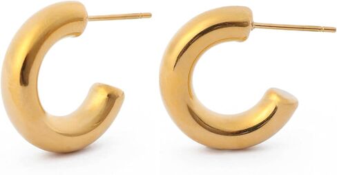 18K Gold Plated Hoop Earrings for Women Chunky Huggie Earrings Minimalist Gold Jewelry Valentine's Day Gift for Girlfriend Wife in Saudi Arabia