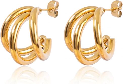 18K Gold Plated Hoop Earrings for Women Chunky Huggie Earrings Minimalist Gold Jewelry Valentine's Day Gift for Girlfriend Wife in Saudi Arabia