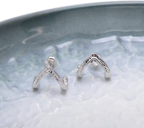 Textured Silver Triangle Earrings Studs for Women Man, White Gold Plated in Kuwait