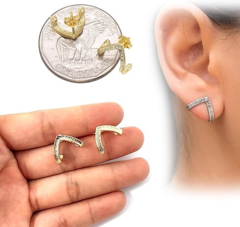 Textured Silver Triangle Earrings Studs for Women Man, White Gold Plated in Kuwait