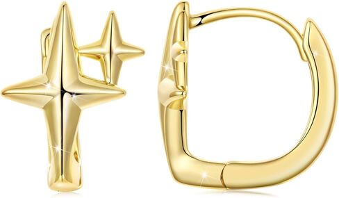 WOSTU Gold Star Hoop Earring for Women, 14K Gold Plated Small Huggie 925 Sterling Silver Post Minimalist Celestial Star Dangle Hypoallergenic Everyday Jewelry Gift in Kuwait