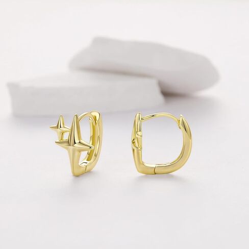 WOSTU Gold Star Hoop Earring for Women, 14K Gold Plated Small Huggie 925 Sterling Silver Post Minimalist Celestial Star Dangle Hypoallergenic Everyday Jewelry Gift in Kuwait