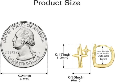 WOSTU Gold Star Hoop Earring for Women, 14K Gold Plated Small Huggie 925 Sterling Silver Post Minimalist Celestial Star Dangle Hypoallergenic Everyday Jewelry Gift in Kuwait