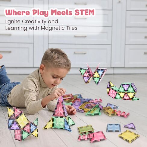 Magnetic Building Tiles 68 PCS Magnets Stacking Kids Toys STEM Sensory Games Educational Construction Toys Christmas Toy Gift for Boys and Girls 3 4 5 6 7 8 9+Year Old in Kuwait
