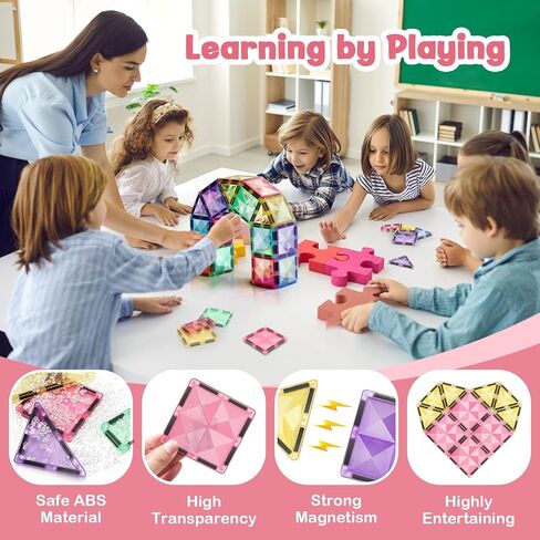 Magnetic Building Tiles 68 PCS Magnets Stacking Kids Toys STEM Sensory Games Educational Construction Toys Christmas Toy Gift for Boys and Girls 3 4 5 6 7 8 9+Year Old in Kuwait