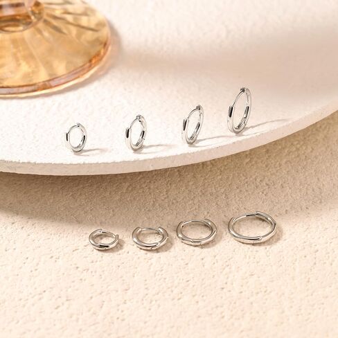 14K الذهب الأبيض معبأ بالفضة لهجة 4 أزواج هوب أقراط للنساء هوب طقم أقراط أقراط خفيفة الوزن مقاومة للماء مقاومة للتشويه in Saudi Arabia