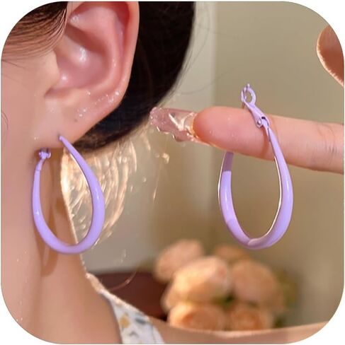 Colorful Hoop Earrings for Women Vintage 80s 90s Neon Earring Retro Candy Color Baked Enamel Minimalist Large Drop-shaped Statement Hoop Earrings Y2k Jewelry Costume Accessory in Saudi Arabia