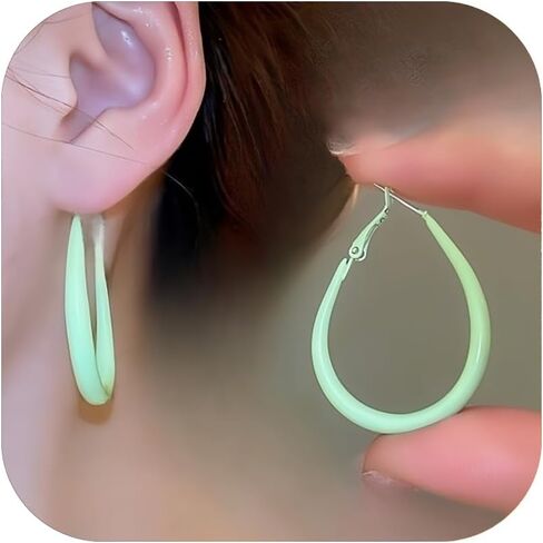 Colorful Hoop Earrings for Women Vintage 80s 90s Neon Earring Retro Candy Color Baked Enamel Minimalist Large Drop-shaped Statement Hoop Earrings Y2k Jewelry Costume Accessory in Saudi Arabia