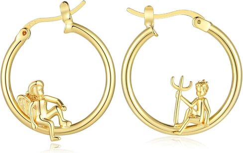 أقراط غير متطابقة من الذهب عيار 14 قيراط من Angel Devil Hoop للنساء هدايا مجوهرات 925 من الفضة الاسترليني in Saudi Arabia