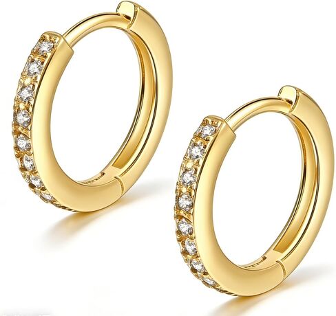 A pair of 14K Gold Plated 925 Sterling Silver Hoop Earrings, Dainty Cubic Zirconia Hoop Earrings for Women Men Suitable for Daily Jewelry Gifts 6/8/10/12/14mm in Saudi Arabia
