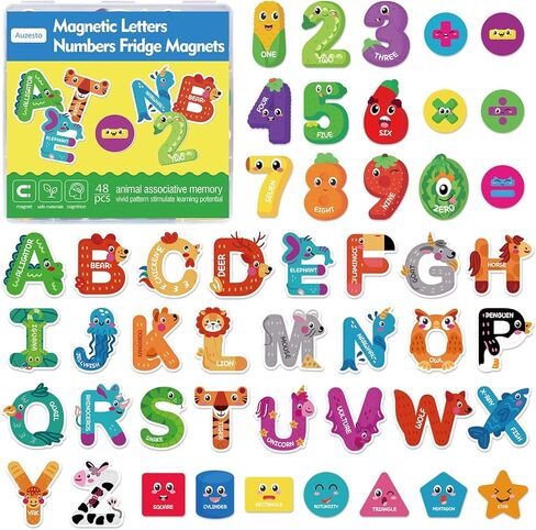 48Pcs Magnetic Letters and Numbers Fridge Magnets, 26 Uppercase Letters 0-9 Numbers Refrigerator Magnets Cute Animal Alphabet Magnets for Toddlers Preschool Learning Spelling in Kuwait