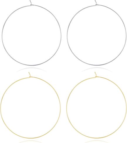 FLYUN18k Gold Plated Big Large Hoop Earrings For Women-70mm Silver Thin Lightweight Geometric Thin Circle Earrings Wire Threader Earrings For Women in Saudi Arabia