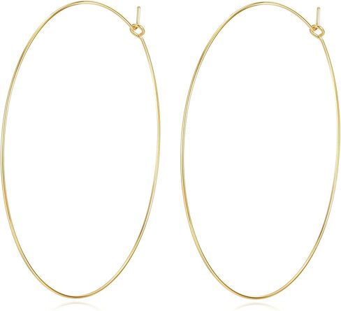 FLYUN18k Gold Plated Big Large Hoop Earrings For Women-70mm Silver Thin Lightweight Geometric Thin Circle Earrings Wire Threader Earrings For Women in Saudi Arabia