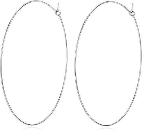 FLYUN18k Gold Plated Big Large Hoop Earrings For Women-70mm Silver Thin Lightweight Geometric Thin Circle Earrings Wire Threader Earrings For Women in Saudi Arabia