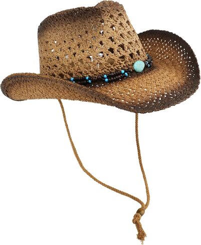 قبعة رعاة البقر من القش للنساء والرجال، قبعة راعية البقر الغربية للحفلات الموسيقية قابلة للتنفس، نمط رجل الماشية الكلاسيكي in Kuwait