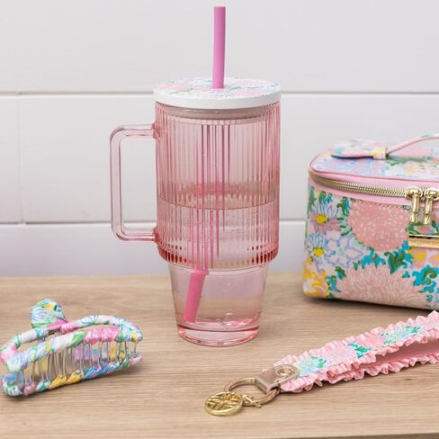 سلسلة مفاتيح بحزام قطني من ليلي بوليتزر مع حافة مكشكشة، ملحق سلسلة مفاتيح معصم لطيف مع حلقة معدنية وحلية شعار (ليلي جاردن هوم) in Kuwait