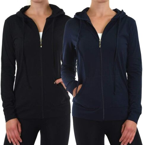 Lightweight Cotton Full Zip Up Pullover Sweatshirt Hoodies (2 Pack: Black & Navy in Kuwait