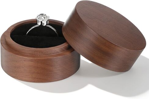 Wooden Ring Box, 2 Inch Round Ring Box for Men Women Single Slot Engagement Rings Holder Jewelry Storage Case for Proposal, Wedding, Engagement, Anniversary, Birthday Gift Valentine's Day in Kuwait