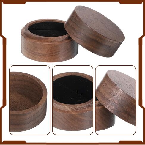 Wooden Ring Box, 2 Inch Round Ring Box for Men Women Single Slot Engagement Rings Holder Jewelry Storage Case for Proposal, Wedding, Engagement, Anniversary, Birthday Gift Valentine's Day in Kuwait
