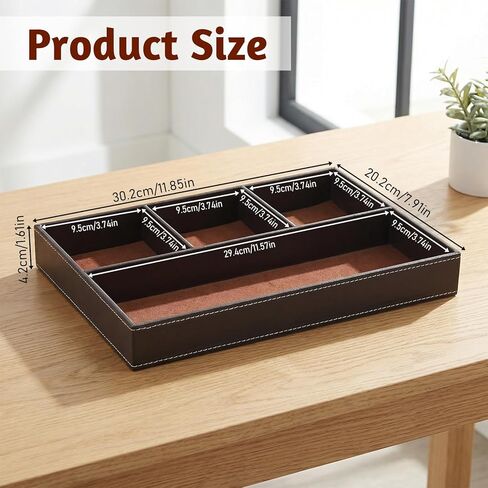 صينية خادم من الجلد الصناعي للرجال، صينية مجوهرات قابلة للتكديس من جلد البولي يوريثان، صواني حامل منضدة للرجال، منظم مكتب صواني الخادم للمفتاح، المحفظة، الهاتف، العملة المعدنية، النظارات الشمسية، الساعة، بني in Kuwait