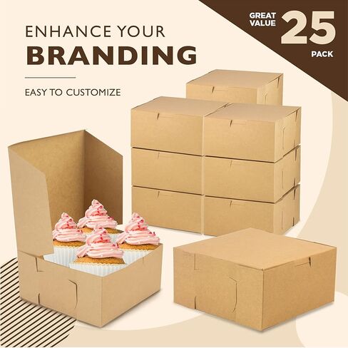 Fit Meal Prep [10 Pack Dessert Boxes 6x6x3 Kraft Bakery Boxes for Baked Goods Small Food Packing Boxes for Cookies, Cupcakes, Muffins, Dessert, Sweets Recyclable Cardboard Gift Boxes, No Window in Kuwait