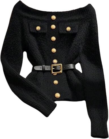 Verdusa Women's Old Money Button Up Cozy Sweaters Fuzzy Pullover Formal Tops in Saudi Arabia