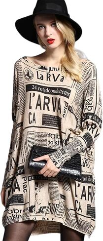 LINYUCHEN Women Sweater Oversized Newspaper Printing Pullover Sweaters-Crewneck Casual Long Sleeve T Shirts in Saudi Arabia