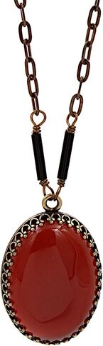 Oval Dark Red Carnelian Gemstone Pendant Necklace - Brass Flat Link Chain, 1.25 & 18-in in Saudi Arabia
