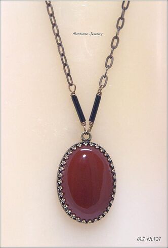 Oval Dark Red Carnelian Gemstone Pendant Necklace - Brass Flat Link Chain, 1.25 & 18-in in Saudi Arabia