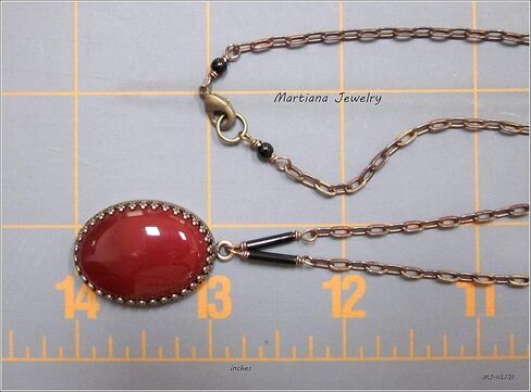 Oval Dark Red Carnelian Gemstone Pendant Necklace - Brass Flat Link Chain, 1.25 & 18-in in Saudi Arabia