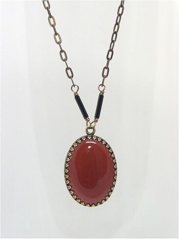 Oval Dark Red Carnelian Gemstone Pendant Necklace - Brass Flat Link Chain, 1.25 & 18-in in Saudi Arabia