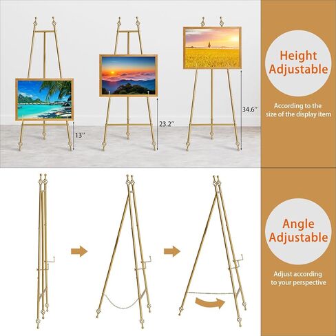 Iron Adjustable Arts & Crafts Easels,Metal Easel Stand with Chain Support for Mirror,58 Inch Floor Easels for Display Wedding Sign(Black) in Kuwait