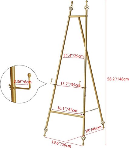 Iron Adjustable Arts & Crafts Easels,Metal Easel Stand with Chain Support for Mirror,58 Inch Floor Easels for Display Wedding Sign(Black) in Kuwait