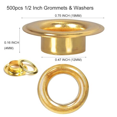 Heavy Duty 500pcs Brass Grommets Washers 1/2 Inch Inside Diameter Eyelet Hole for Curtains, Canvas Tarps Craft Making Eyelet Repair Replacement in Kuwait