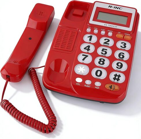 Desktop Corded Telephone - Landline Phone with Caller ID Display - with Speakerphone - Large Buttons - for Home,Office,Hotel,Business (Red) in Kuwait