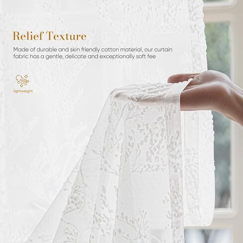 Anmao ستائر دانتيل شبه شفافة بنمط الأزهار والأوراق ثلاثية الأبعاد بطول 84 بوصة مكونة من لوحتين - ستائر تصفية للضوء بجيب قضيب مع خصوصية لغرفة المعيشة وغرفة النوم، (52 بوصة عرض × 84 بوصة طول)، أبيض in Kuwait