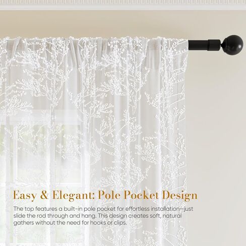 Anmao ستائر دانتيل شبه شفافة بنمط الأزهار والأوراق ثلاثية الأبعاد بطول 84 بوصة مكونة من لوحتين - ستائر تصفية للضوء بجيب قضيب مع خصوصية لغرفة المعيشة وغرفة النوم، (52 بوصة عرض × 84 بوصة طول)، أبيض in Kuwait