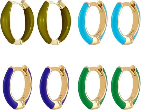 8Pcs Huggie Hoop Earrings 4 Colors Tiny Minimalist Hoop Earring Huggie Cartilage Earring Set Enamel Chunky Earrings Sets Round Ear Stud Jewelry Gift for Women in Saudi Arabia