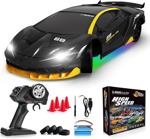 RC Drift Car Car Remote Control 2.4 جيجا هرتز 1/24 4WD 15km/H سيارة سباقات رياضية عالية السرعة مع LED مع الأضواء التي تنجرف لعبة سباقات الرياضة للبالغين الأولاد فتيات هدية 2pcs قابلة لإعادة الشحن in Saudi Arabia