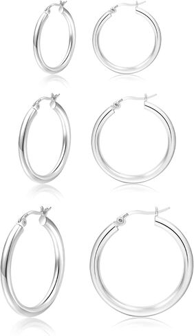 PABBEU Sterling Silver Hoop Earrings for Women S925 Big Silver Hoop Earrings Hypoallergenic Silver Large Hoop Earrings Set for Women Men 20/30/40mm in Kuwait