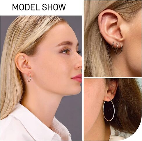 PABBEU Sterling Silver Hoop Earrings for Women S925 Big Silver Hoop Earrings Hypoallergenic Silver Large Hoop Earrings Set for Women Men 20/30/40mm in Kuwait