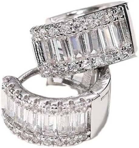 Ganquya النساء Huggie أقراط صغيرة الذهب والفضة هوب أقراط تشيكوسلوفاكيا مقلد الماس الرغيف الفرنسي قطع أقراط بسيطة مريحة (الفضة) المجوهرات اليومية in Kuwait