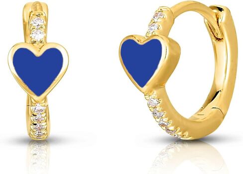 Enamel Heart Huggie Hoop Earrings with Cubic Zirconia Silver Small Hinged Hoops for Women in Kuwait