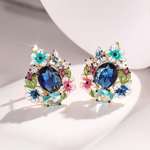 Colorful Flower Butterfly Enamel Hoop Earrings with Blue Cubic Zirconia Fashion Jewelry for Women in Saudi Arabia