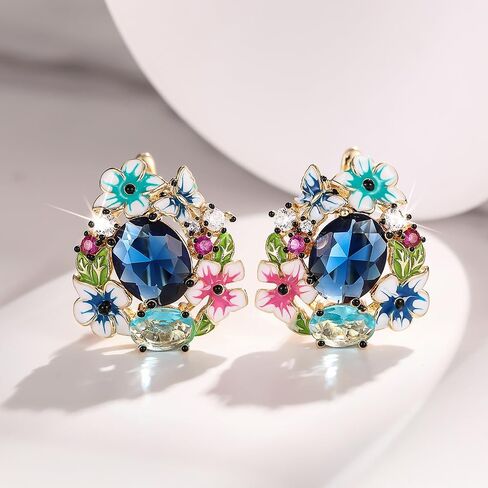 Colorful Flower Butterfly Enamel Hoop Earrings with Blue Cubic Zirconia Fashion Jewelry for Women in Saudi Arabia