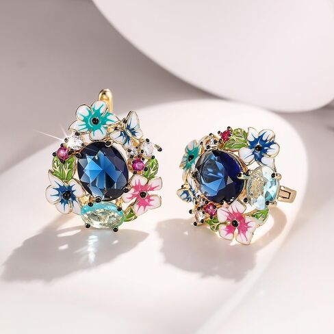Colorful Flower Butterfly Enamel Hoop Earrings with Blue Cubic Zirconia Fashion Jewelry for Women in Saudi Arabia
