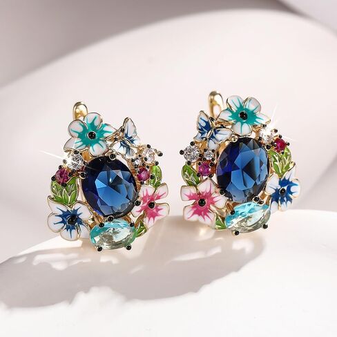 Colorful Flower Butterfly Enamel Hoop Earrings with Blue Cubic Zirconia Fashion Jewelry for Women in Saudi Arabia