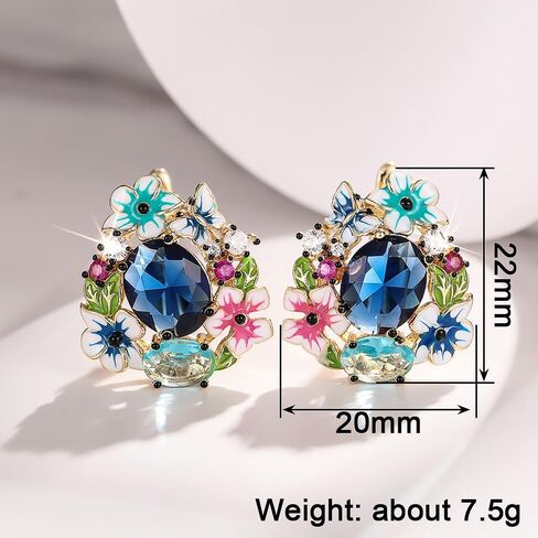 Colorful Flower Butterfly Enamel Hoop Earrings with Blue Cubic Zirconia Fashion Jewelry for Women in Saudi Arabia