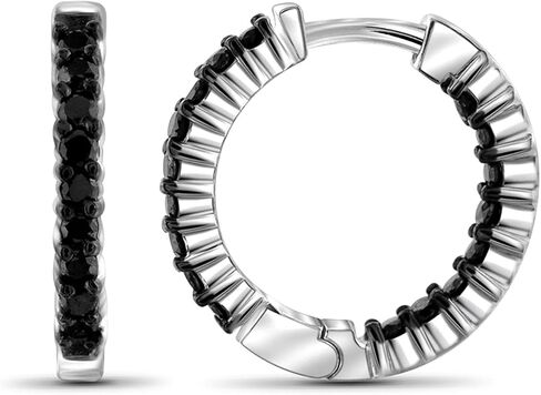 JEWELEXCESS Black Diamond Earrings Women – 1-Carat Black Diamonds Sterling Silver Hoop Earrings Small – Hypoallergenic Hoop Earrings – Small Hoop Earrings Diamond Hoops – Black Hoop Earrings for Women in Kuwait