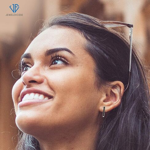 JEWELEXCESS Black Diamond Earrings Women – 1-Carat Black Diamonds Sterling Silver Hoop Earrings Small – Hypoallergenic Hoop Earrings – Small Hoop Earrings Diamond Hoops – Black Hoop Earrings for Women in Kuwait